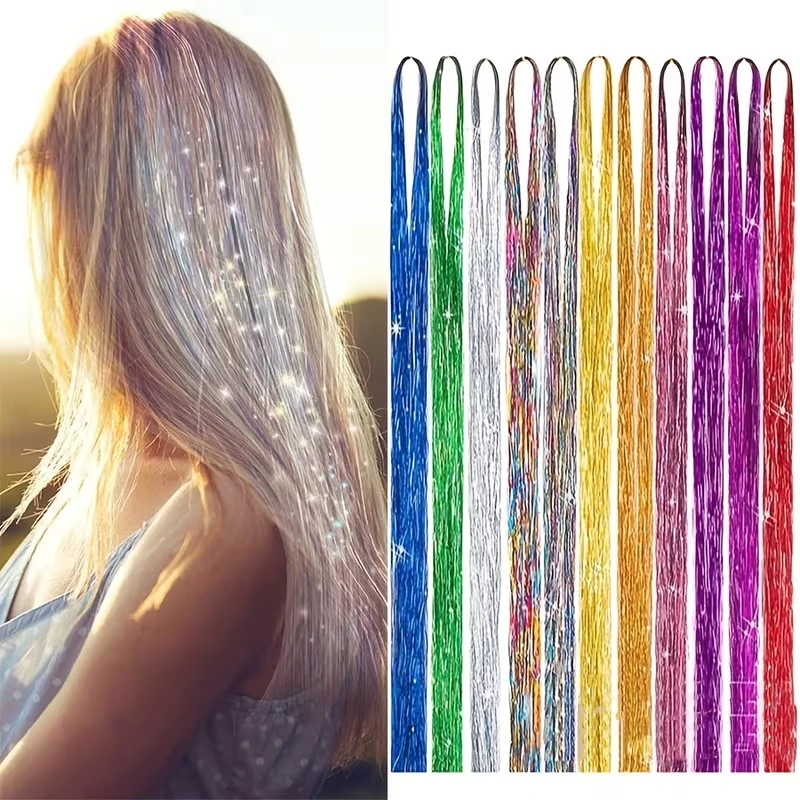 Shiny Tinsel Hair Extensions Glitter Sparkle Fairy Hair Tinsel Hair Accessories for Girls Women Festival Party Cosplay Hair