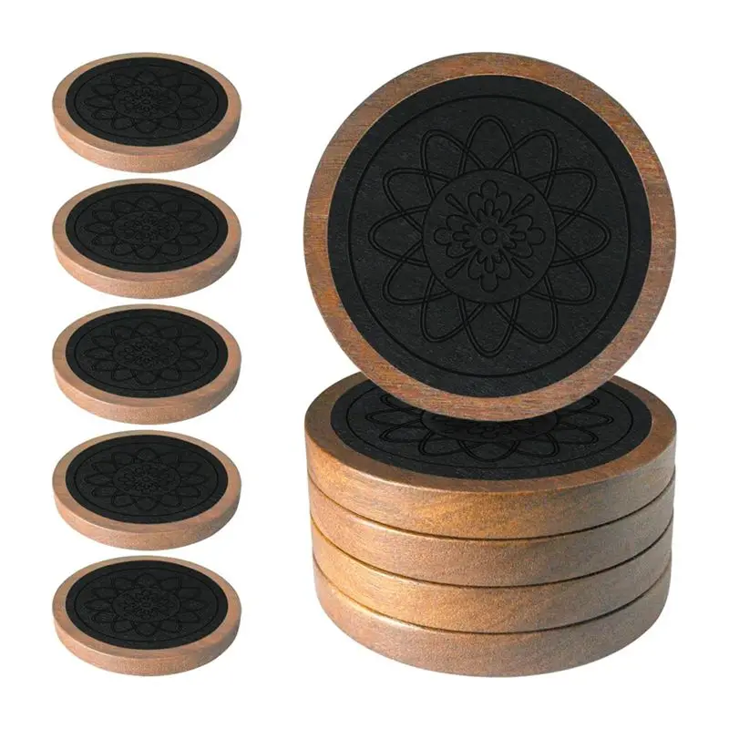 A7THK-Wood Coasters For Drinks, Absorbent Coaster Sets Of 5, Drinks Coasters For Coffee Tabletop Protection, Non-Slip Durable Bl