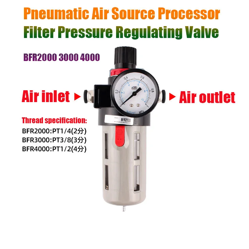 

Pneumatic Gas Source Processor Oil Mist Filter BFR2000 3000 4000 Filter Pressure Regulating Valve Oil Water Separation Gauge