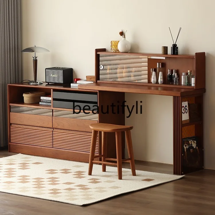 

Vintage Style Solid Wood Dressing Table Nordic Extendable Storage Integrated Small Apartment Bedroom Antique Bedside Table