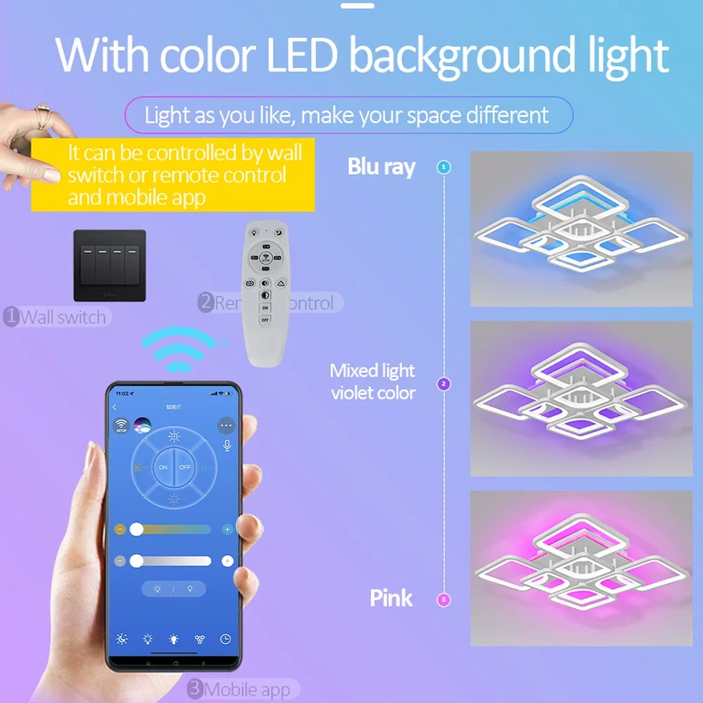 Imagem -04 - Iralan-square Metal Lâmpada do Teto Inteligente Luz Led Regulável Controle Remoto Iluminação Interior Decoração da Sala Lustre