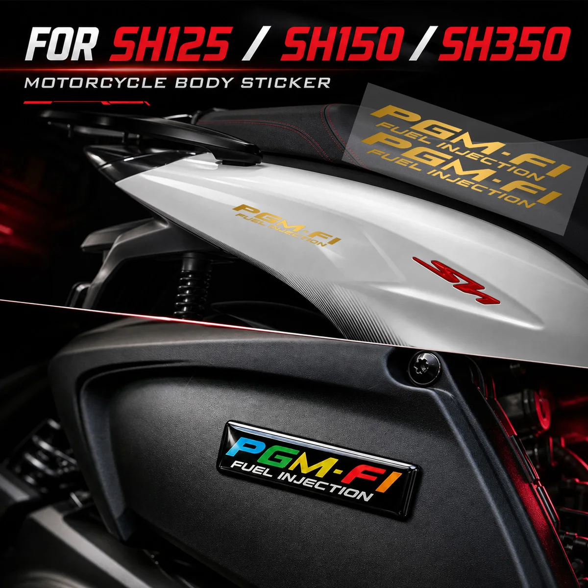 Waterproof Vinyl Decor Stickers Motorcycle Side Panel Accessories Fit SH125/350/150 PGM-Fi Programmed Fuel Injection Motorcycles
