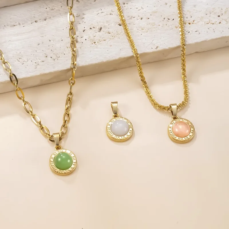 10PCS/lot White Pink Green Imitation Crystal Charms Stainless Steel Roman Numeral Disk Pendants for Jewelry Making Accessries