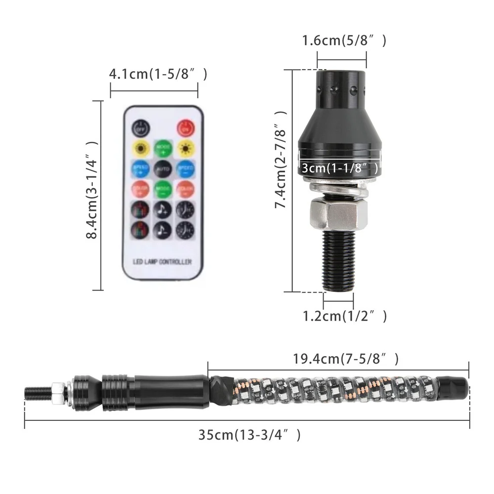 UTV, ATV, 오프로드, 트럭, 모래, 버기 사구, RZR용 리모컨 깃대 안테나 채찍, 1FT LED 채찍 조명, 2 개