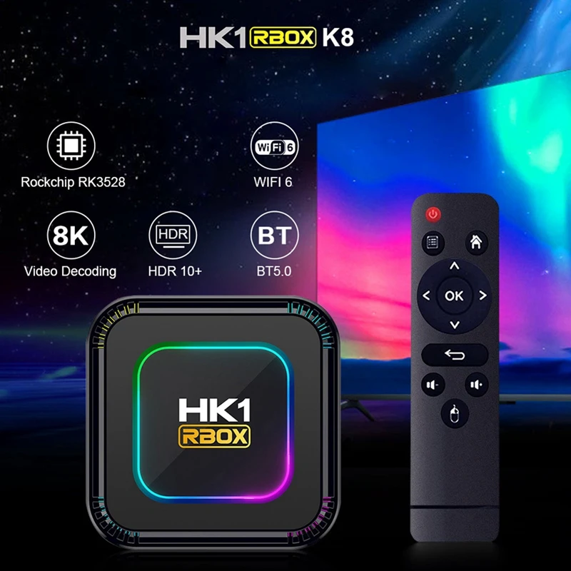 Smart TV Box Android 13 4+64G RK3528 8K HDR 10 RGB Light With Wifi6 BT 5.0 Voice Media Player TV Box