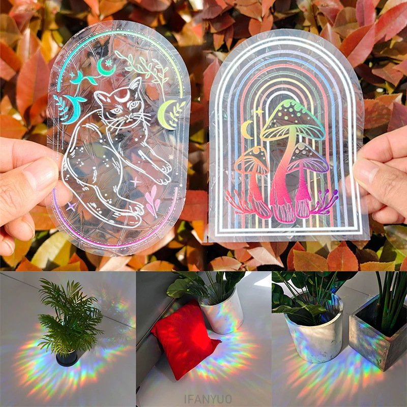 New 17 Stylels Rainbow Maker Sun Catcher Wall Stickers Cat Moth Mushroom Moon Sun DIY Window Glass Electrostatic Prisms Sticker