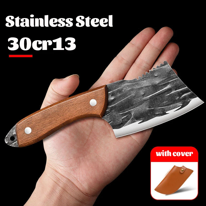 Stainless Steel Meat Cleaver Fish Knife Handmade Forged Knife Kitchen Boning Butcher Knife Fruit Slicing Knife Wooden Handl