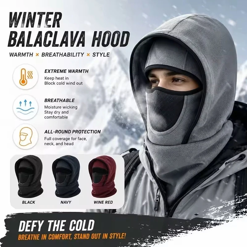 Winter Balaclava Face Mask, Windproof Thermal Hooded Scarf for Skiing Cycling Fishing, Cold Weather Sports Gear, Christmas Gift