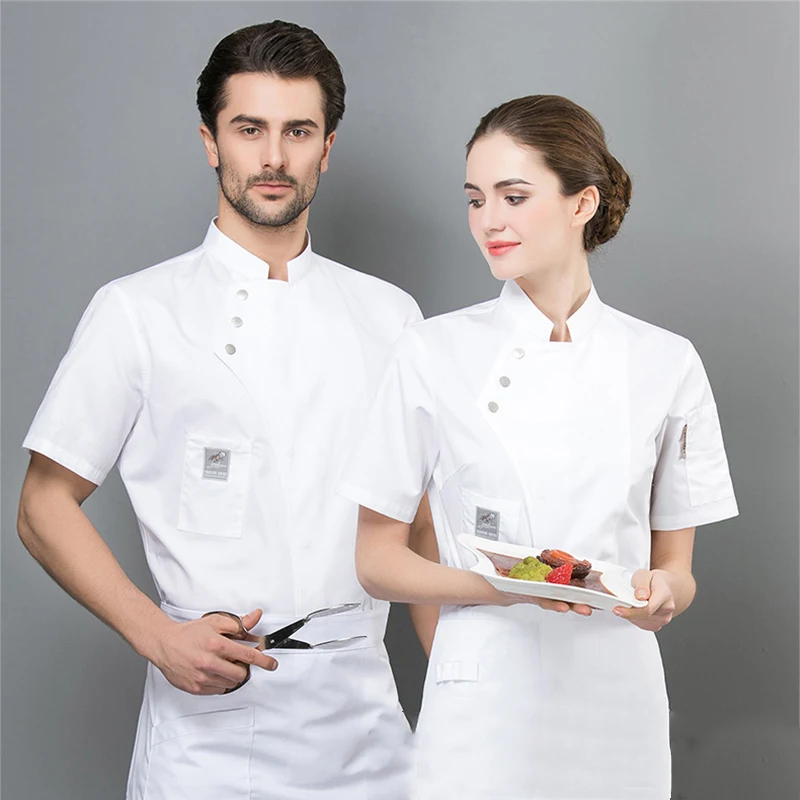 Chef manica corta cucina abbigliamento da lavoro estate Izakaya ristorante Hotel Cafe cameriere Costume resistente allo sporco sottile giacca traspirante