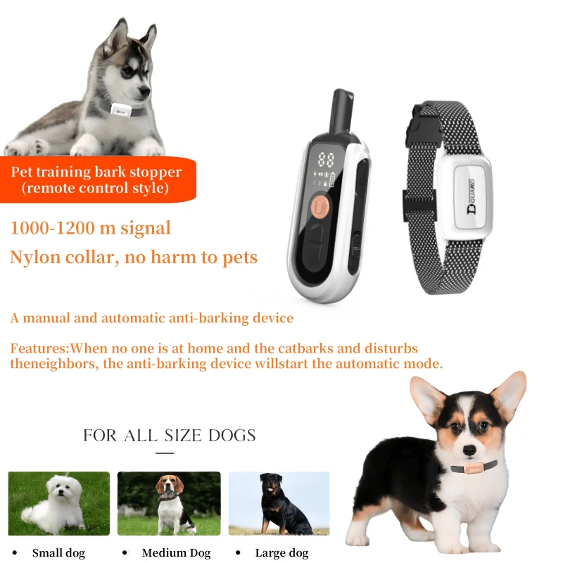 YHLC Dog Training Collar Waterproof Pet Remote Control Rechargeable Electric Anti-Barking Device, Manual Automatic All-in-One