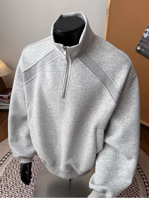 

Худи оверсайз в американском стиле с деконструированным пэчворком и молнией, осенне-зимняя, дышащая, ветрозащитная