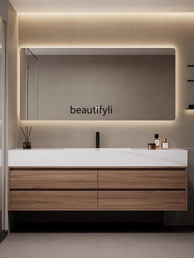 

Stone Plate Seamless Integrated Bathroom Cabinet Combination Wash Basin Cabinet Bathroom Smart Mirror