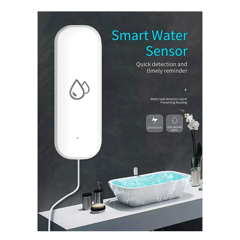 Alarma con Sensor de agua Tuya, Detector de fugas de agua, alerta de inundación, sistema de alarma de seguridad de desbordamiento, funciona