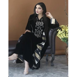 2024 New Velvet Warm Abaya Embroidery Muslim Women Long Maxi Dress Turkey Kaftan Dubai Robe Moroccan Eid Party Jalabiya Vestidos