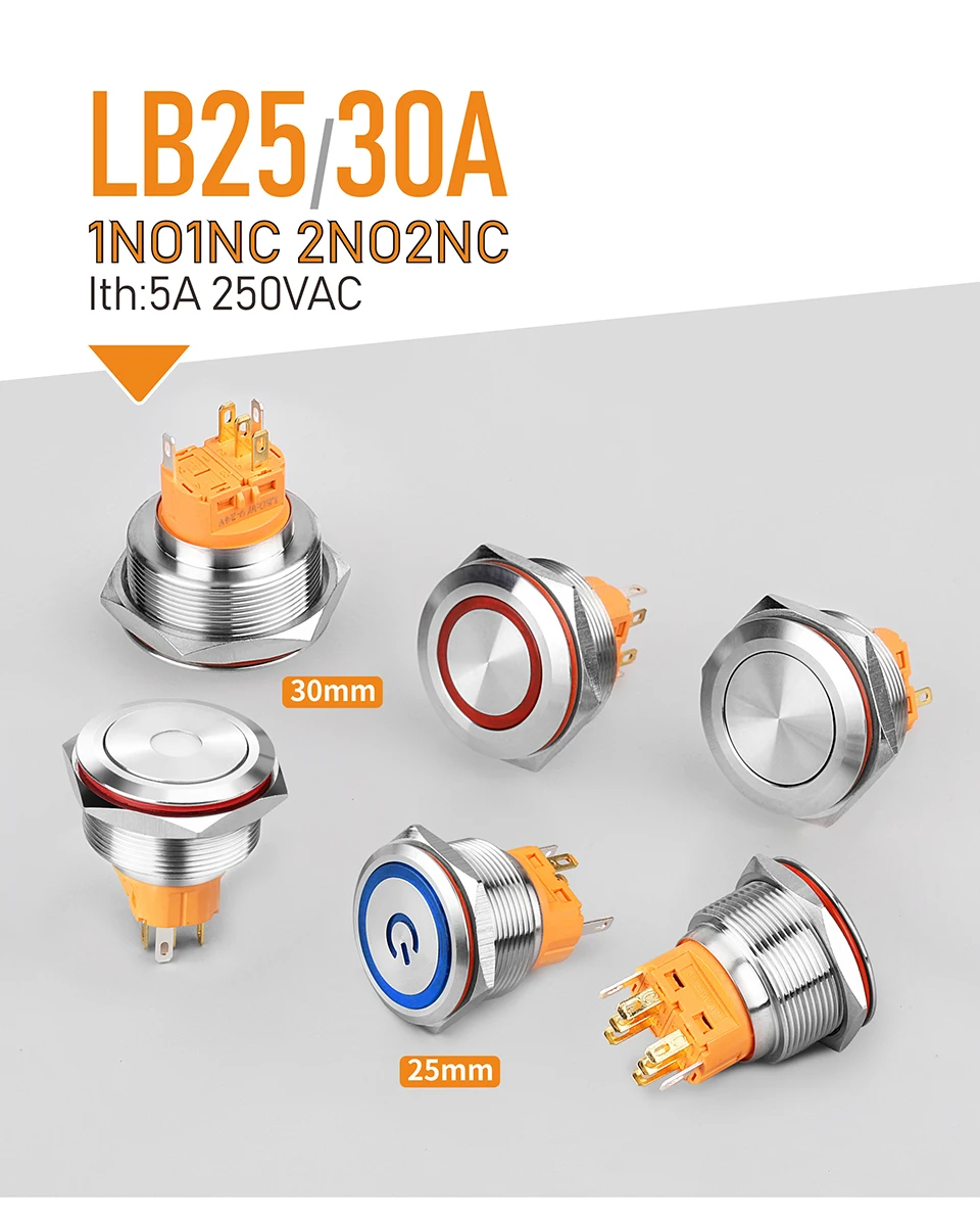 LANBOO 25mm Drucktastenschalter beleuchteter Metallschalter vandalensicher momentan verriegelnd – Detail 1