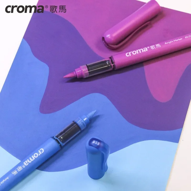 Zestaw markerów akrylowych Croma 160/1, wielokrotnego napełniania, z płynnym tuszem, miękkim pisakiem, z możliwością mycia, pędzel akwarelowy, artykuły szkolne. — zdjęcie produktu 4