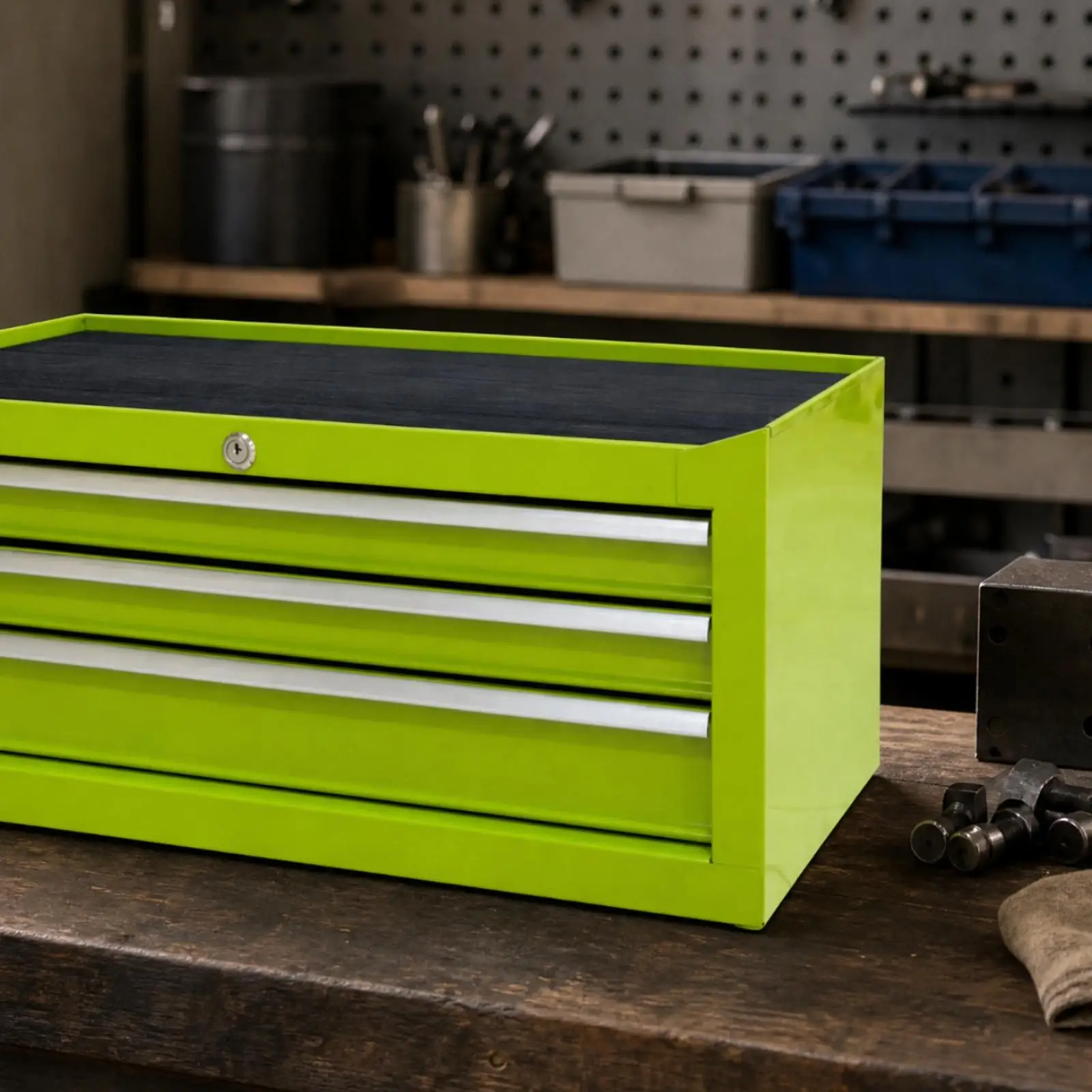 Metal Storage Cabinet for Garage Tools with Three Lockable Drawers and Non Slip Surface