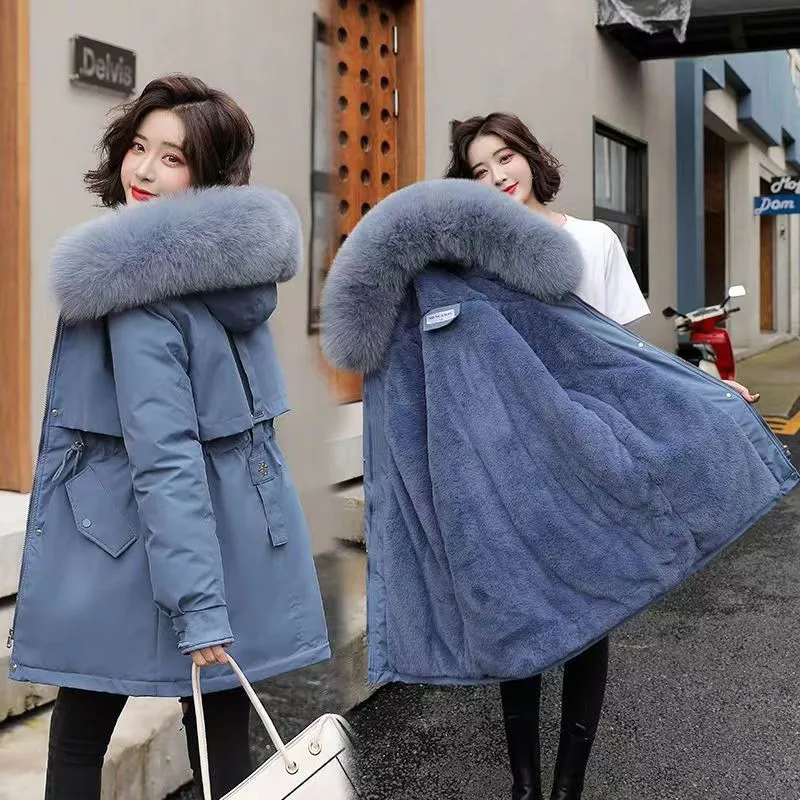 Imagem -06 - Parka Longa de lã Feminina com Capuz com Gola de Pele Neve Quente Jaqueta Fina Roupas Acolchoadas Moda Novo Inverno 2024