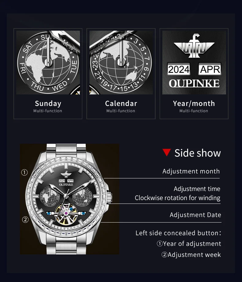 OUPINKE 3280 Fully Automatic Mechanical Watch for Men Luxury Brand Original Diamond Bezel Man Watch Skeleton Flywheel Wristwatch