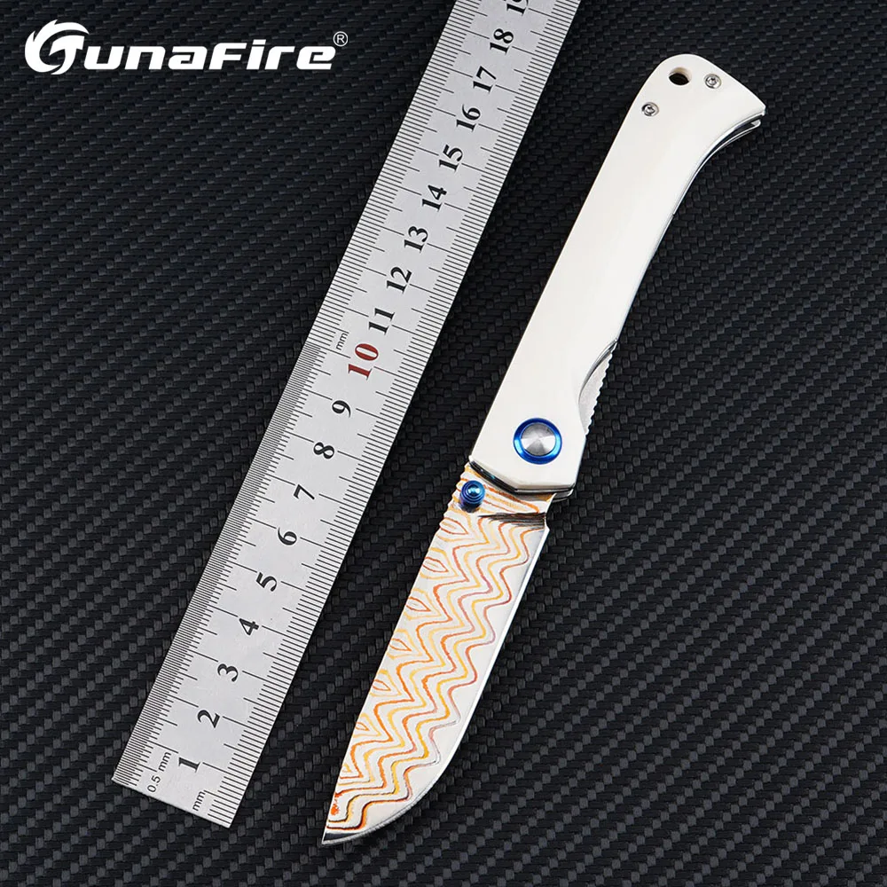 

Новый складной нож из дамасской стали с медным покрытием, рукоять из бычьей кости, острый, для кемпинга, охоты, карманный нож, инструмент EDC, коллекционный подарок