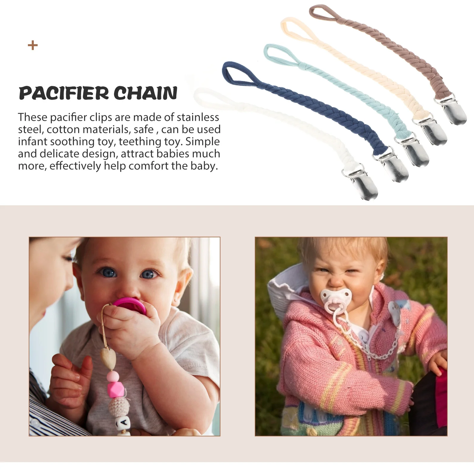 

6 шт., зажимы для держателя детской соски, безопасный дизайн с защитой от удушья, удобная длина, зажим для пустышки, поводок, держатель для детской соски