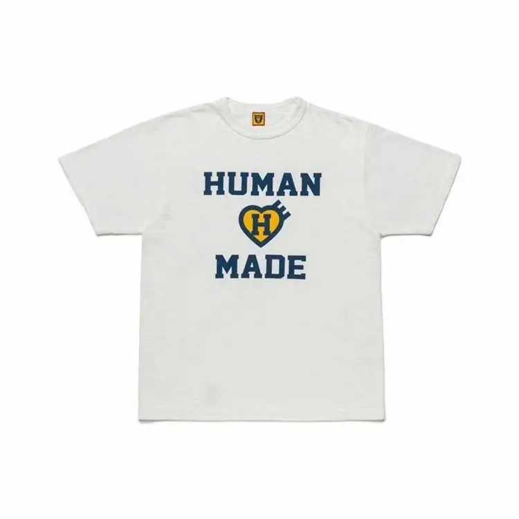 HUMAN MADE Unisex Round Neck T-Shirt Japanese Retro Heart Letter Print Heavyweight Pure Cotton Short-Sleeved Shirt