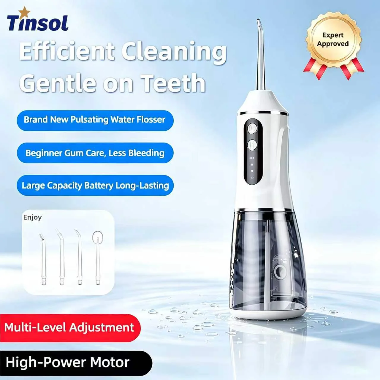 TINSOL Electric Water Flosser for Teeth, Three Cleaning Modes, Type-C Charging, IP7 Waterproof, Water Flosser for Dental Care