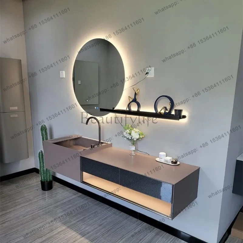 Slate integrated basin bathroom cabinet modern washstand Italian minimalist bathroom cabinet hand washbasin