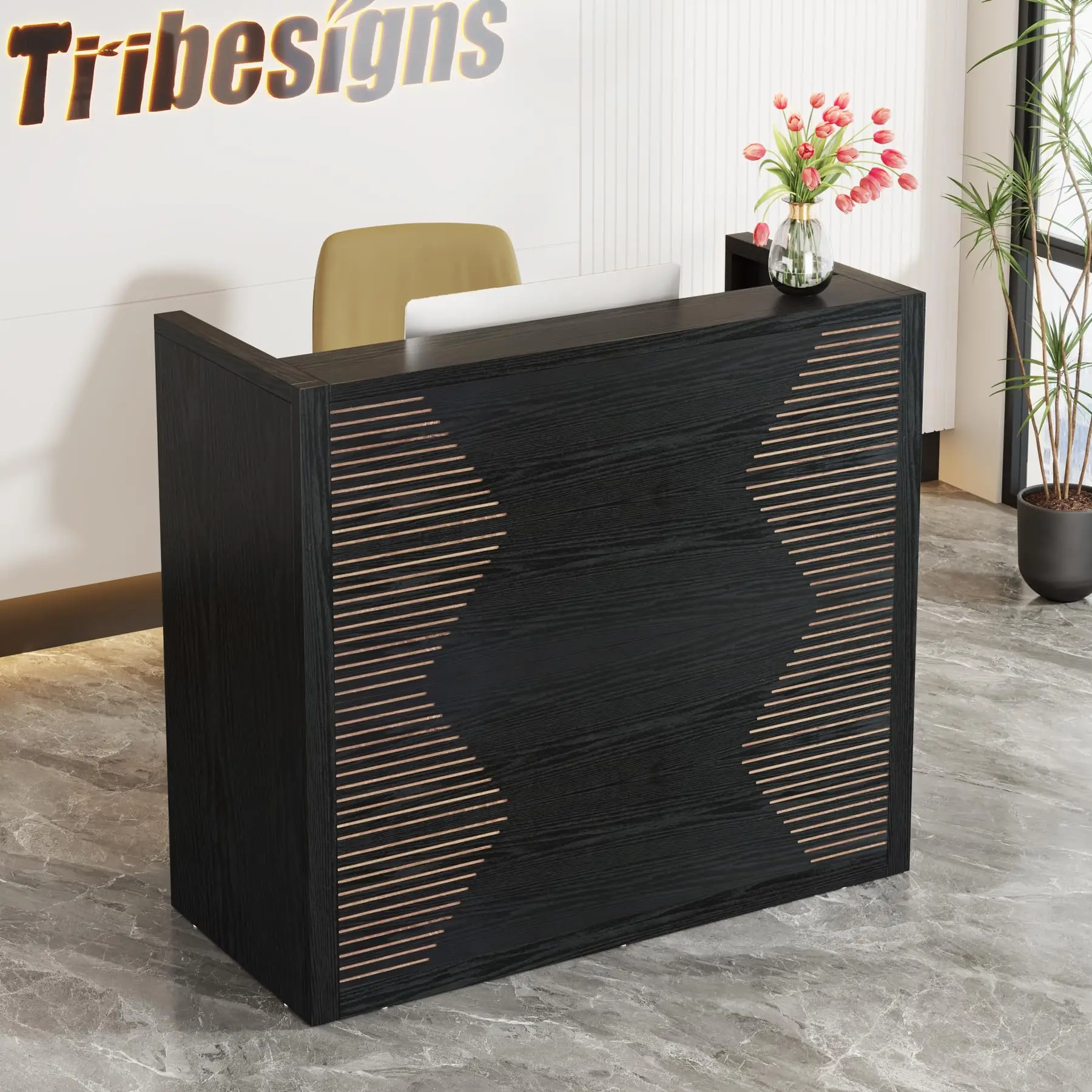 

#ji Tribesigns 47 Inch Modern Reception Desk Front Counter For Retail Checkout Lobby Salon Small Office Reception Area Black