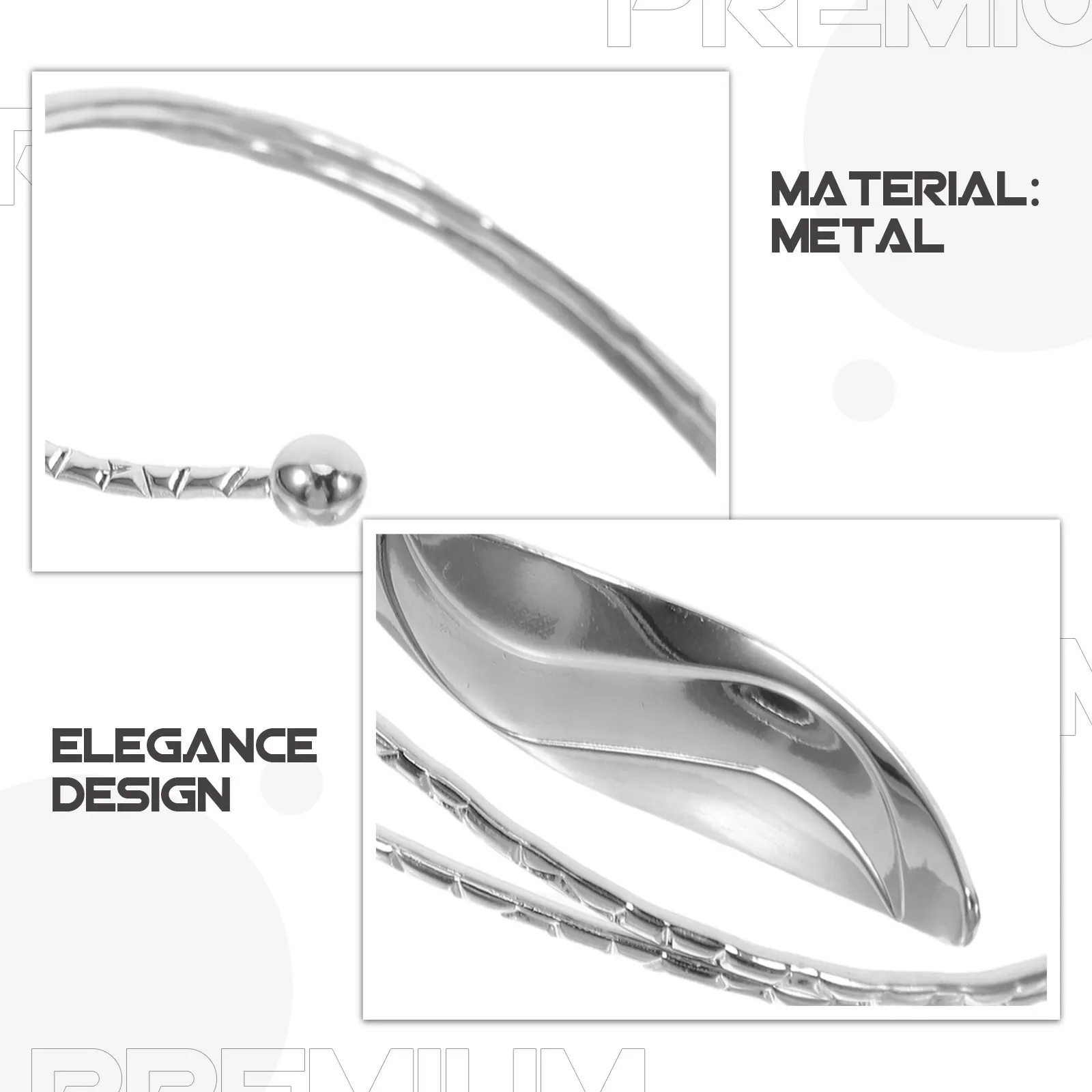 Chunky Silver Open Bangle for Women Metal Leaf Arm Cuff Bracelet Fashion Statement Upper Arm Jewelry Trendy Cuff Bracelets
