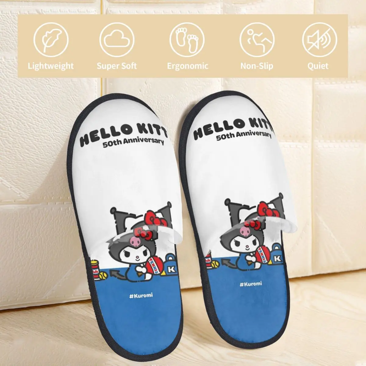 Sanrio Kuromi Winter Cotton House Slippers Living Room Soft Memory Foam Slippers Non-slip