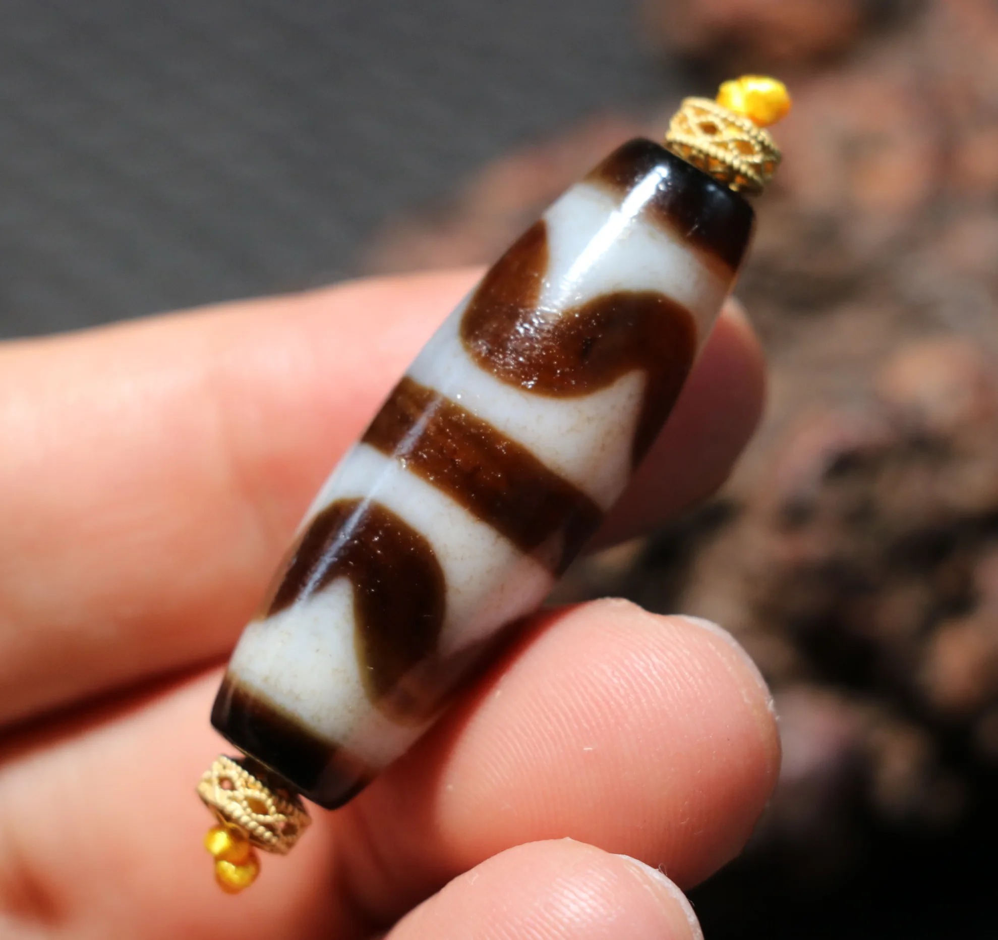 

An Ultra Energy Magic Power Tibetan Old Agate Oily Double Tiger Tooth dZi Bead Amulet LKbrother Talisman UPD220608A8