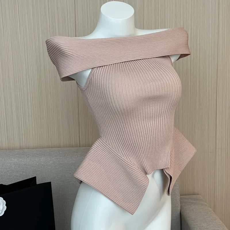 

Summer Casual Short Sleeve Slash Neck Sexy Knitted Tops Pullovers Jumpers Pull Femme Elegant Fashion Off Shoulder Sweater Women
