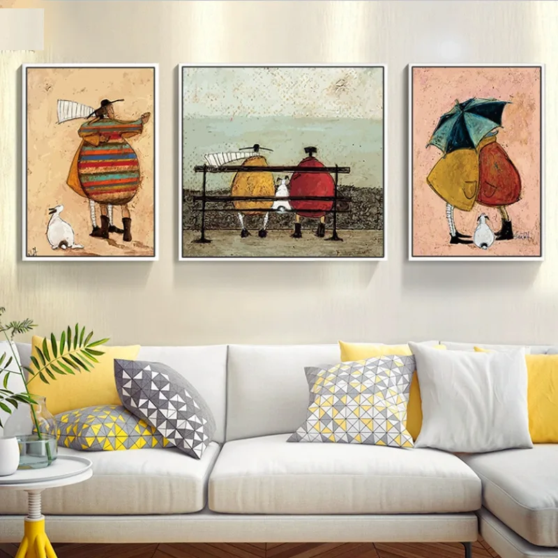 

Nordic style living room decoration sofa background wall triptych modern simple mural creativity