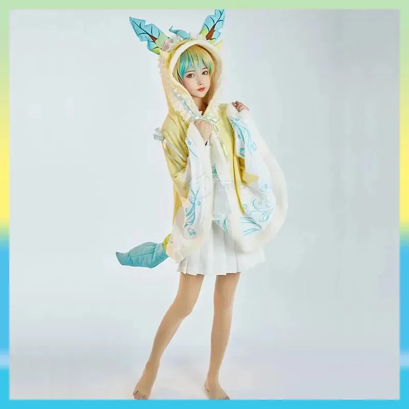 Cos Cloak Warm Coat Fall Winter Windproof Suit Cosplay Leafeon informal Dress eo]5