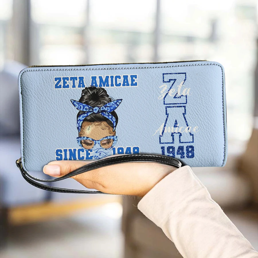 

Jackherelook 2023 Women's Pu Leather Wallet Zeta Phi Beta Print Ladies Wrist Wallet With String Card Holder Purse Party Clutch