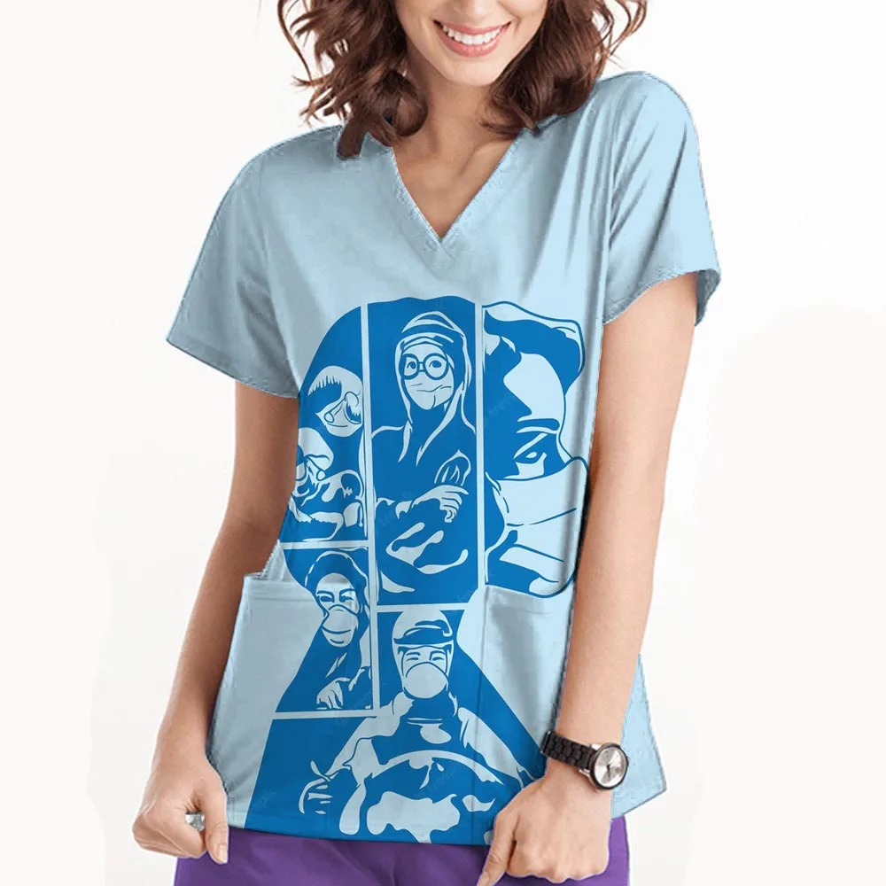 عيادة الحيوانات الأليفة الطبيب البيطري زي العمل النساء ممرضة الملحقات الحيوان المطبوعة مستشفى طبيب التمريض تي شيرت الدعك الطبية الملابس القمم #2