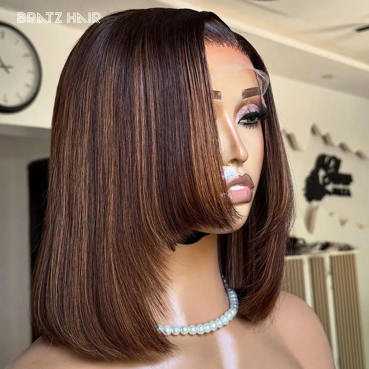 

Супер двойной рисунок 5x5 с застежкой Коричневый и медово-золотой парик Боб с бликами Многослойный парик Боб для чернокожих женщин Плотность 300