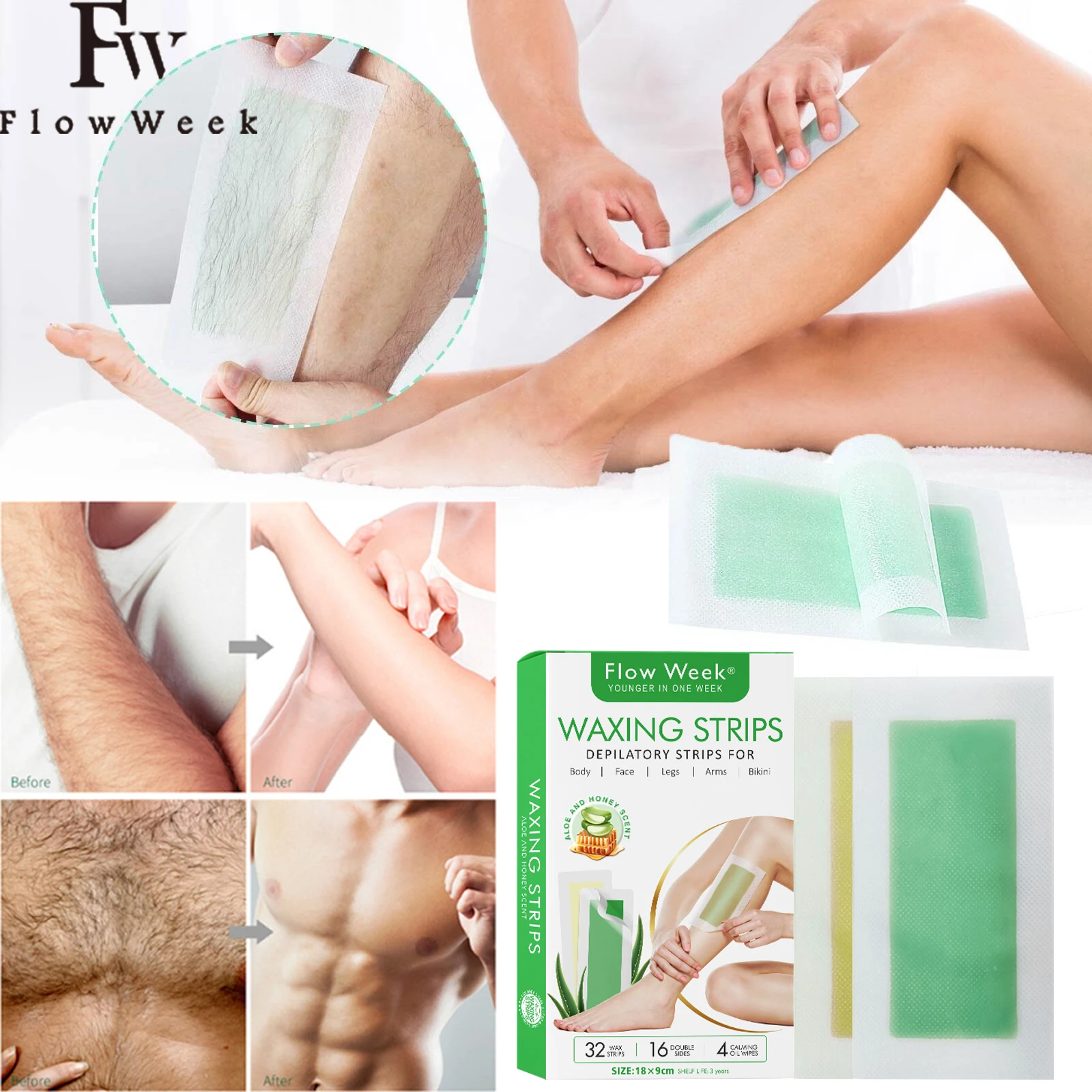 

Flow Week Hair Removal Wax Strips Waxing Papers Underarm Wax Strip Paper Waxing Wipe Sticker Beauty Tool for Face Body