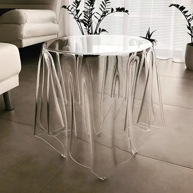 Transparent Acrylic Living Room Round Sofa Side Table Coffee Table Balcony Negotiation Side Table Cafe Transparent Side Tabless