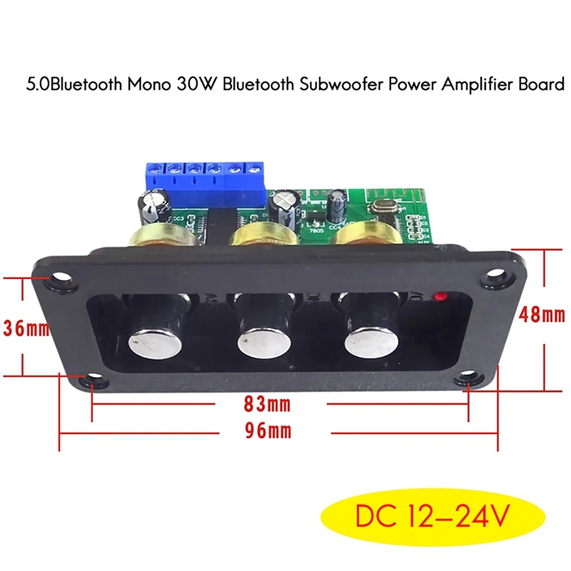 Kit de carte d'amplificateur de puissance audio Bluetooth 30W avec câble femelle CC + télécommande BTpig Mono Subwoofer