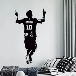 Autocollant mural personnalisé avec nom et numéro de joueur de Football, décor de Sport pour la maison, pour la chambre des garçons et des adolescents, papier peint d'équipe personnalisé G005