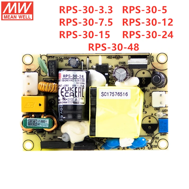 MEAN WELL PCB Medical Type RPS-30 Series Single Output Switching Power Supply RPS-30-3.3/5/7.5/12/15/24/48V