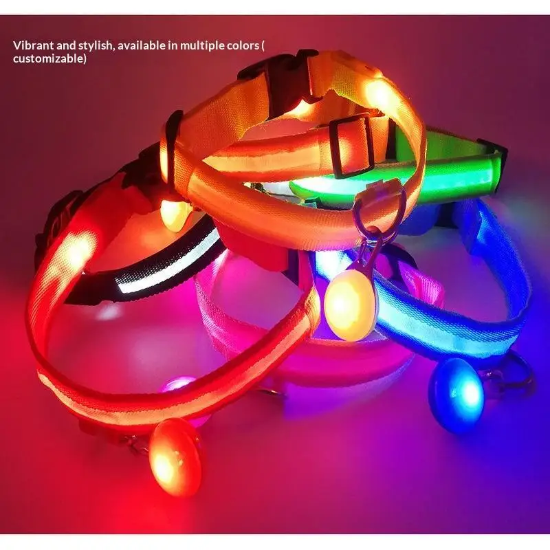 New LED Light Up Dog Collar Glowing Safety Pendant Adjustable Multiple Color Options For Night Walking Outdoor Pet Activities