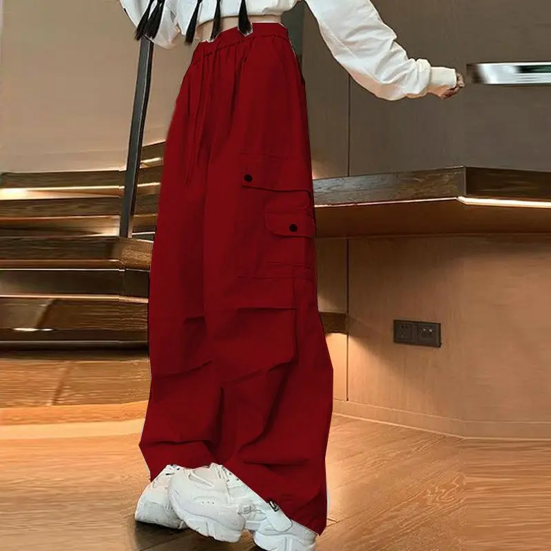 

Женские американские уличные брюки-карго: летние, легкие, свободные, в стиле хип-хоп, для танцев, с широкими штанинами, с множеством карманов, повседневные