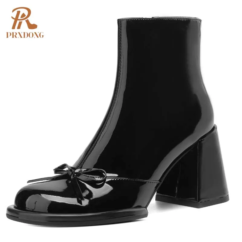 PRXDONG Women\'s Shoes 2024 New Fashion Autumn WInter Warm ANkle Boots Square Heel Black Zipper Dress Office Lady Shoes Size 42