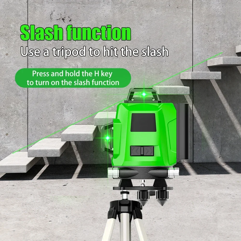 16/12 Lines 4D/3D Green Laser Level Horizontal & Vertical Cross Self-Leveling with Rotating Base Remote Control Laser Level