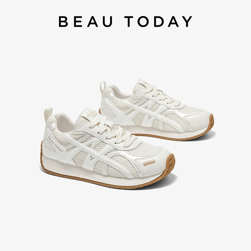 

BEAUTODAY Casual Sneakers Women Synthetic Leather Mesh Lace-Up Patchwork Round Toe Trainer Ladies Sports Shoes Handmade 29782
