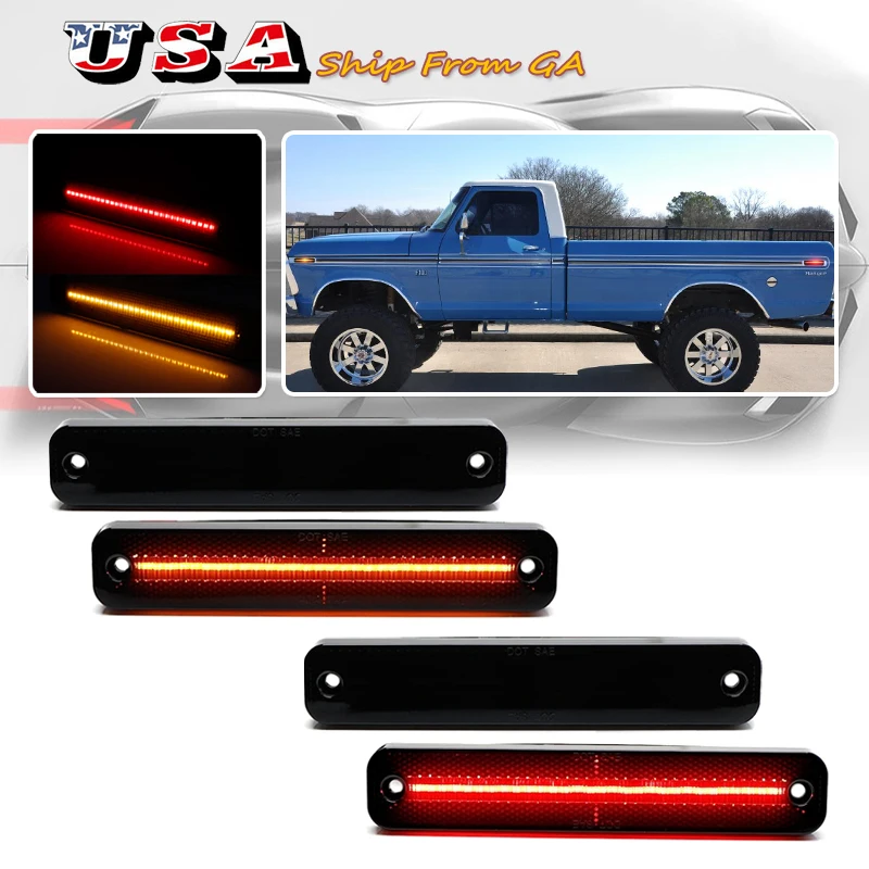 

Для Ford Bronco F Truck F100 F150 F250 F350 F500 Econoline E100 E150 E250 E350 F&R Янтарно-красные светодиодные боковые габаритные огни на крыле
