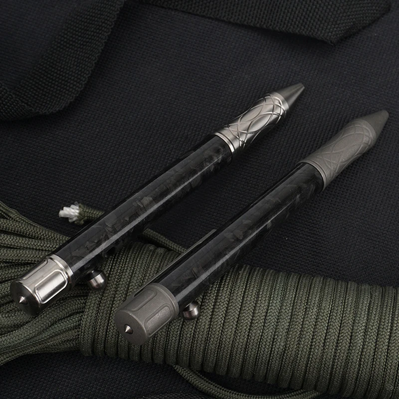 قلم Tc4 من سبائك التيتانيوم، مقبض من ألياف الكربون، نافذة مكسورة، توقيع محمول، قلم حبر جاف، قلم تكتيكي Edc، A463 #2